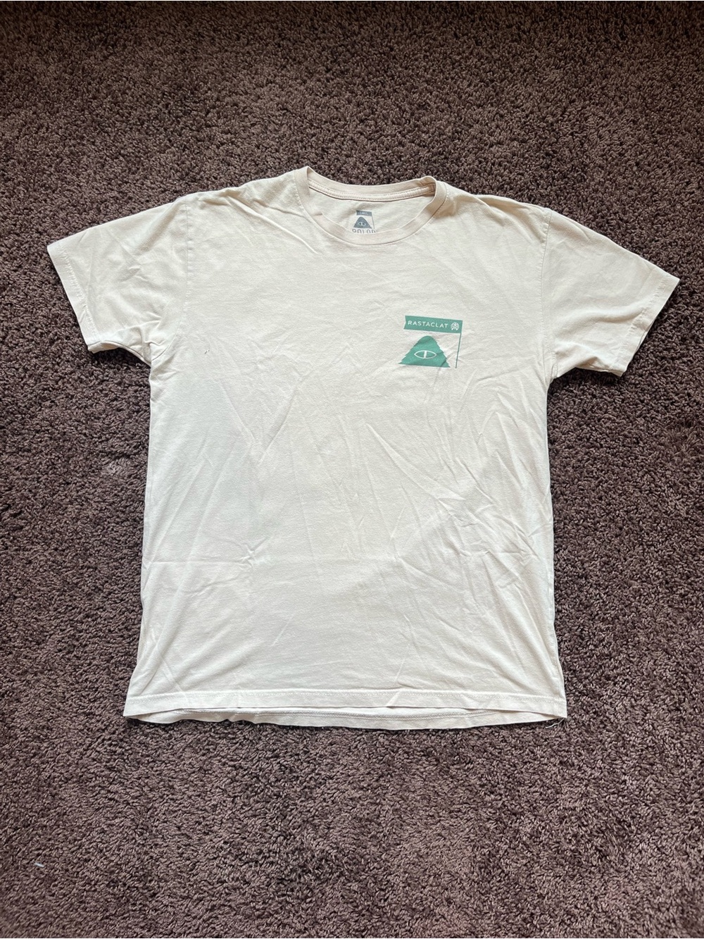 Poler Cream Short Sleeve Tee with Mint Chest Flag Graphic